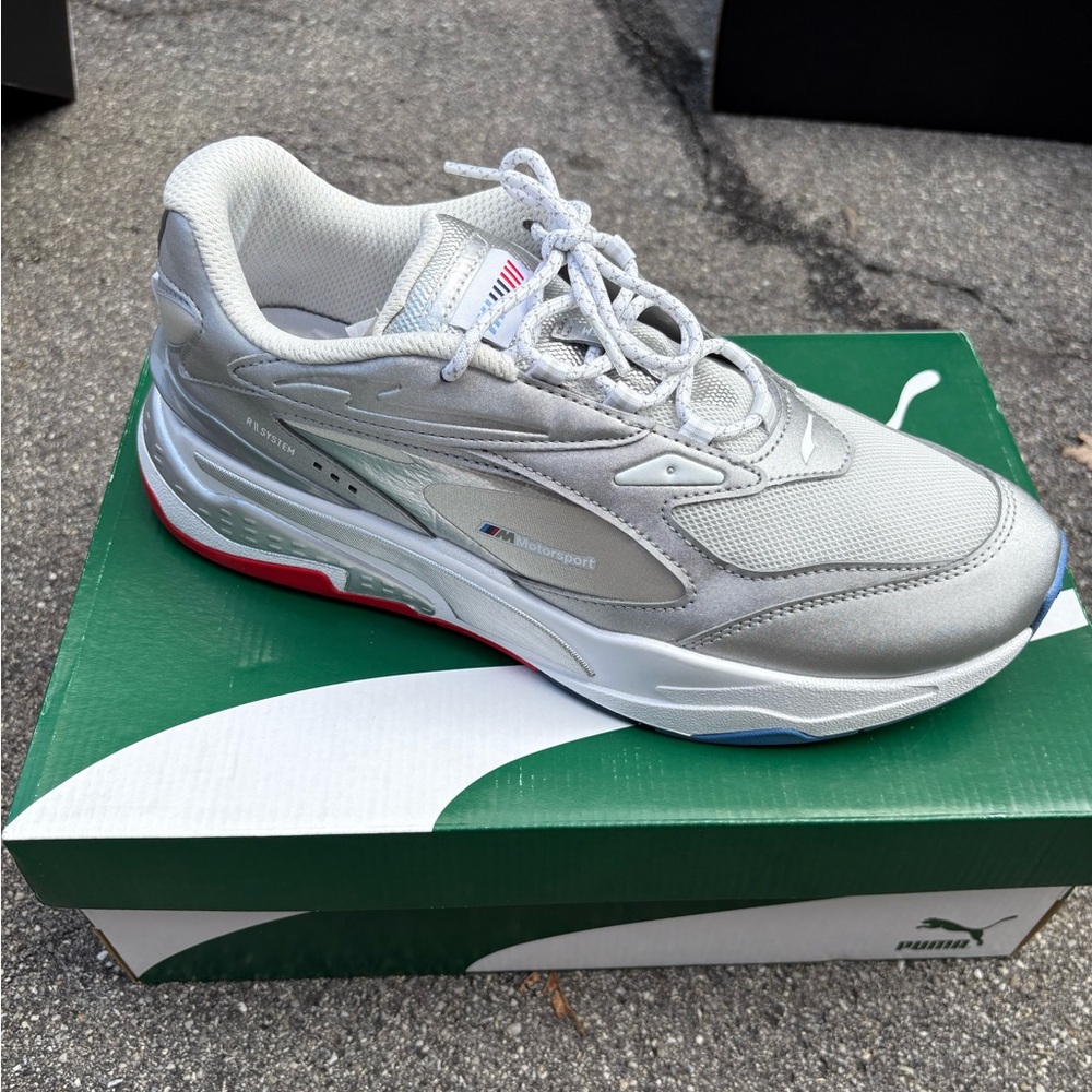 Puma Silver and Red Athletic Shoes